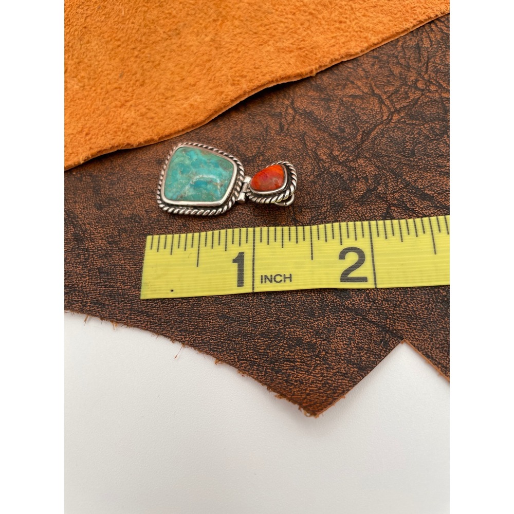 Studio Barse Sterling Silver Turquoise Coral Southwest Style Pendant - Picture 4 of 4